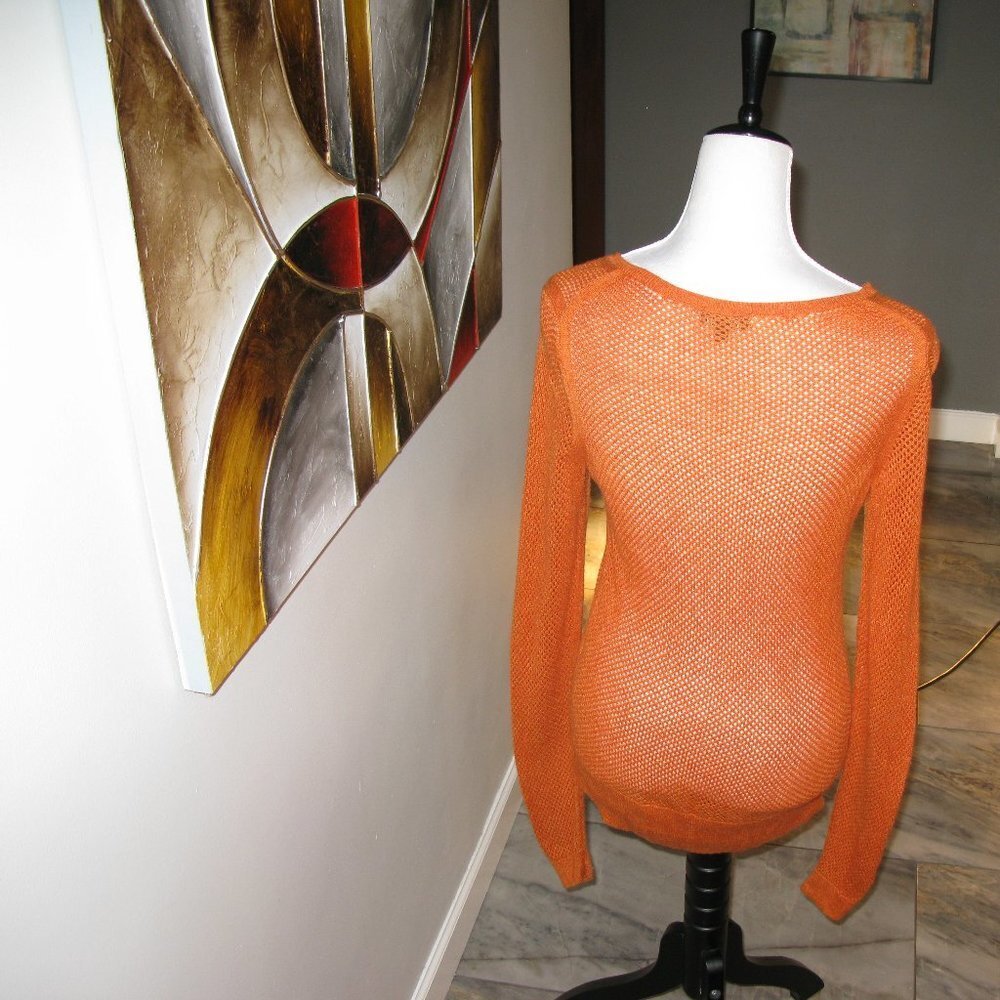 THE Limited Orange Mesh V-Neck Long Sleeve Sweater/Top Size Small - Picture 3 of 4